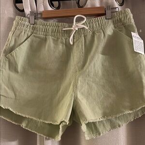 Guess Green Jean Shorts with Elastic Waistband & frayed hem - size XL